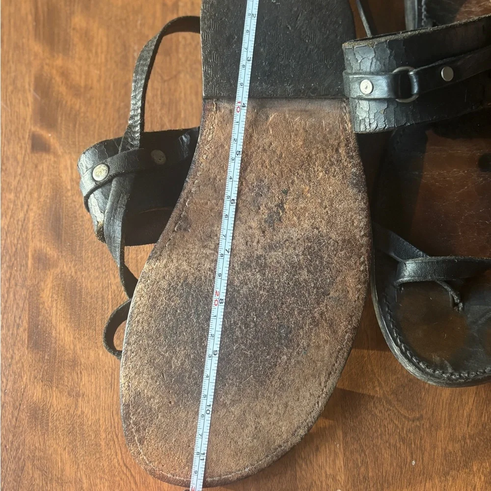 Handmade Black Leather Sandals with Stud Accents